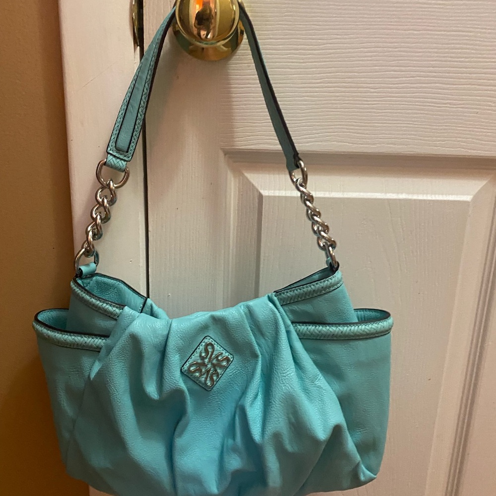 Vibrant Blue Shoulder Bag with Silver Chain Details